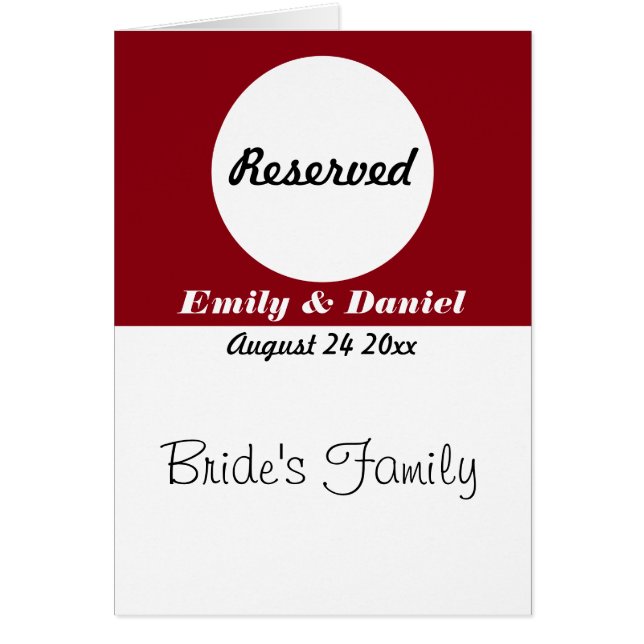 Tarjeta De Reserva De Tabla Boda Blanco Y Rojo (Frente)