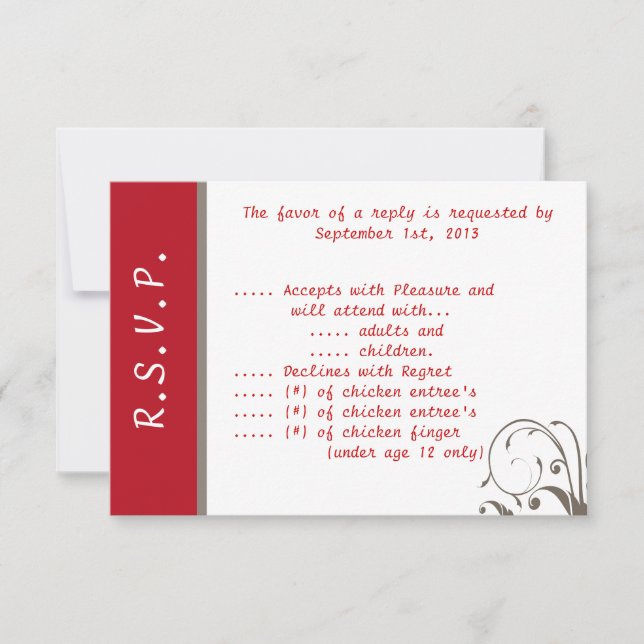 Tarjeta de respuesta 3.5 x 5 R.S.V.P Crimson Red/G (Anverso)