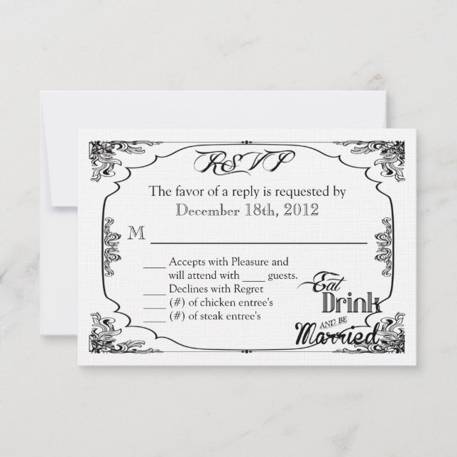 Tarjeta de respuesta 3x5 R.S.V.P Bebida Comida Cas (Anverso)