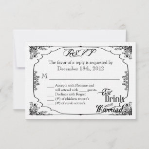 Tarjeta de respuesta 3x5 R.S.V.P Bebida Comida Cas
