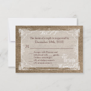 Tarjeta de respuesta 3x5 R.S.V.P Bebida de comida