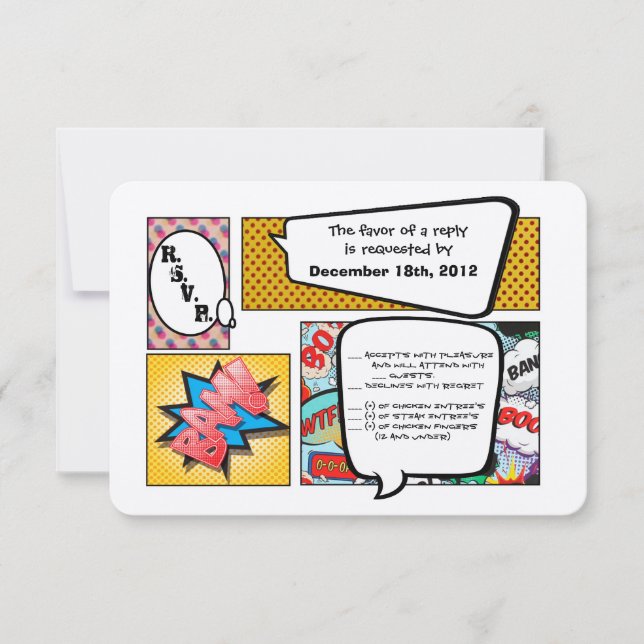 Tarjeta de respuesta 3x5 R.S.V.P Comic Strip Book  (Anverso)