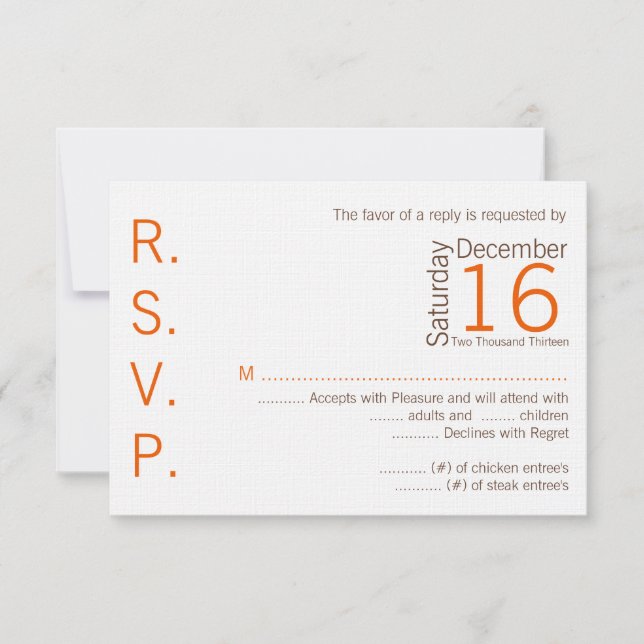 Tarjeta de respuesta 3x5 R.S.V.P Naranja Brown Che (Anverso)