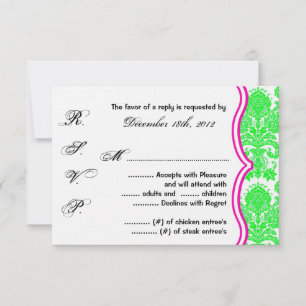 Tarjeta de respuesta 3x5 R.S.V.P Neon Green Pin Da