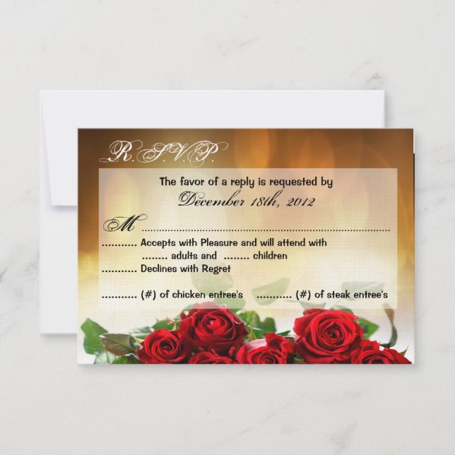 Tarjeta de respuesta 3x5 R.S.V.P Red Rose Bouquet  (Anverso)