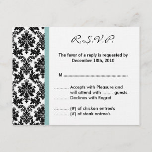 Tarjeta de respuesta 4x5 R.S.V.P Damask Blue negro