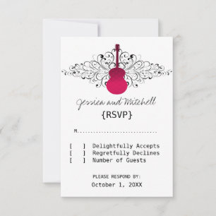 Tarjeta De Respuesta A La Guitarra De Swirls Pink 