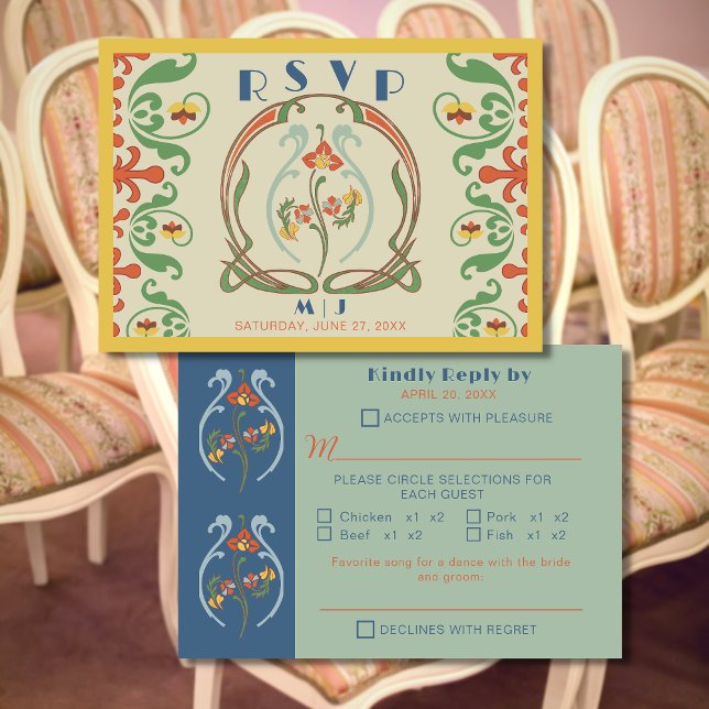 Tarjeta de respuesta a monograma de Boda Art Nouve (Subido por el creador)