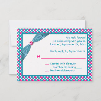 Tarjeta de respuesta a puntos de polka rosa, turqu