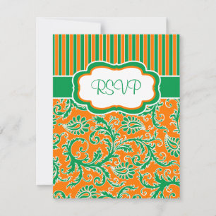 Tarjeta de respuesta a rayas florales naranja, ver