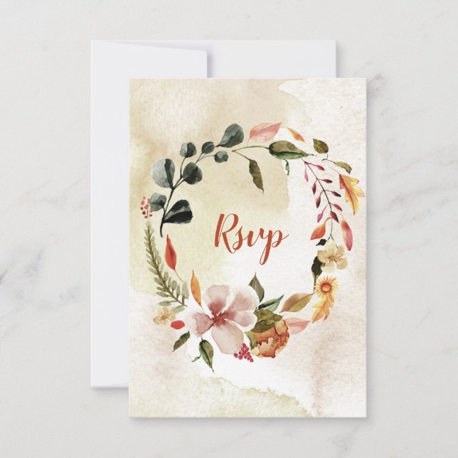 Tarjeta de respuesta acuarela rústica flores de ot (Anverso)