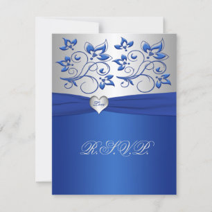 Tarjeta de respuesta al corazón azul y plateado re