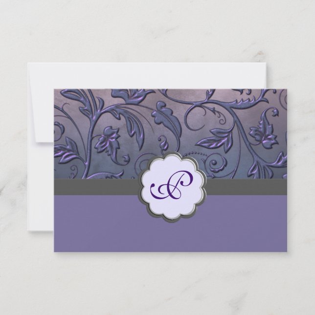 Tarjeta de respuesta al monograma morado floral (Anverso)