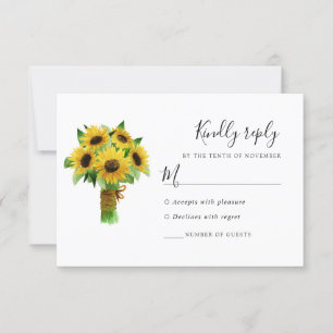 Tarjeta de respuesta al ramo de girasol y boda mar