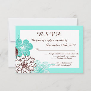 Tarjeta de respuesta Aqua and Brown Flower 3.5x5 R