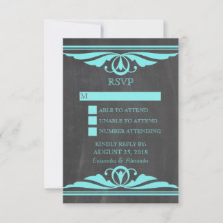 Tarjeta de respuesta Aqua Deco Chalkboard