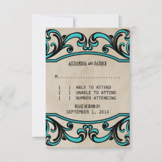 Tarjeta de respuesta Aqua Gothic Swirls