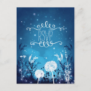Tarjeta de respuesta azul de estrellas y follaje d