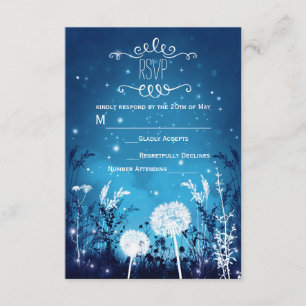Tarjeta de respuesta azul de estrellas y follaje d