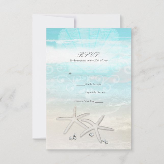 Tarjeta de respuesta Beach White Starfish Elegant  (Anverso)