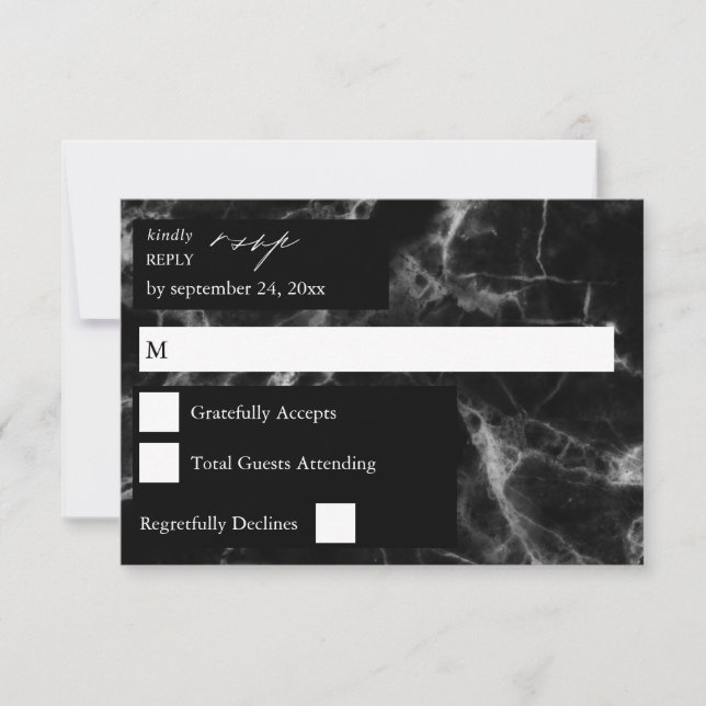 Tarjeta de respuesta Black Marble 2 RSVP (Anverso)