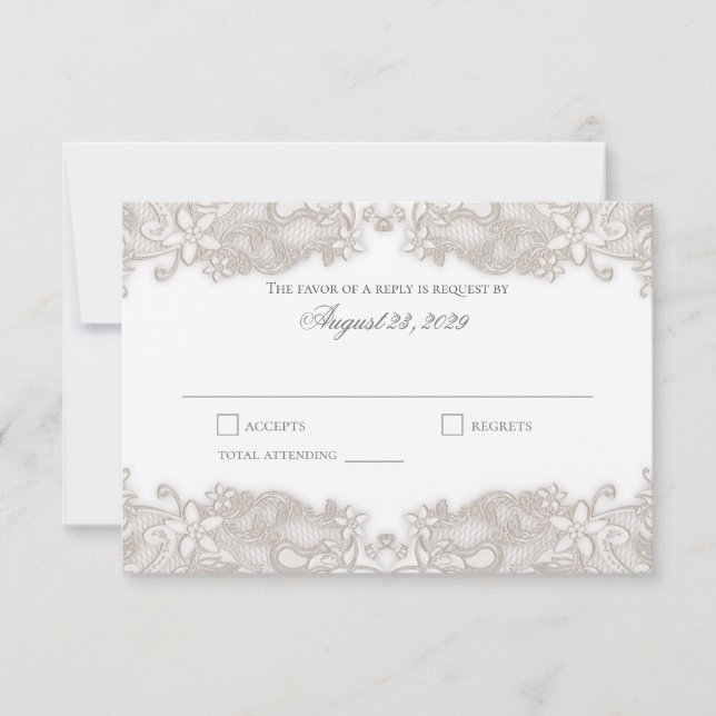 Tarjeta de respuesta blanca de encaje floral victo (Anverso)