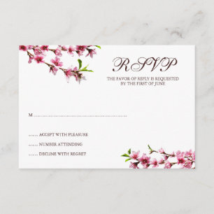 Tarjeta de respuesta blanca de flores de cerezo ro