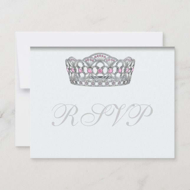 Tarjeta de respuesta blanca Princesa Tiara RSVP (Anverso)
