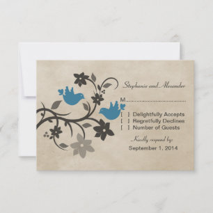Tarjeta de respuesta Blue Floral Lovebirds