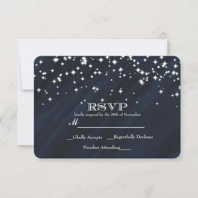 Tarjeta de respuesta Blue & Sparkle Stars Elegant  (Anverso)