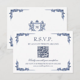 Tarjeta de respuesta Blue Vintage Crest Monogram R