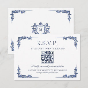 Tarjeta de respuesta Blue Vintage Crest Monogram R