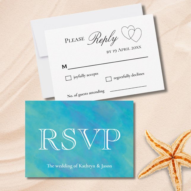 Tarjeta de respuesta Boda Aqua Blue Ocean RSVP (Subido por el creador)