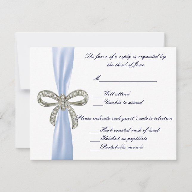 Tarjeta de respuesta Boda Blue Diamond Bow (Anverso)