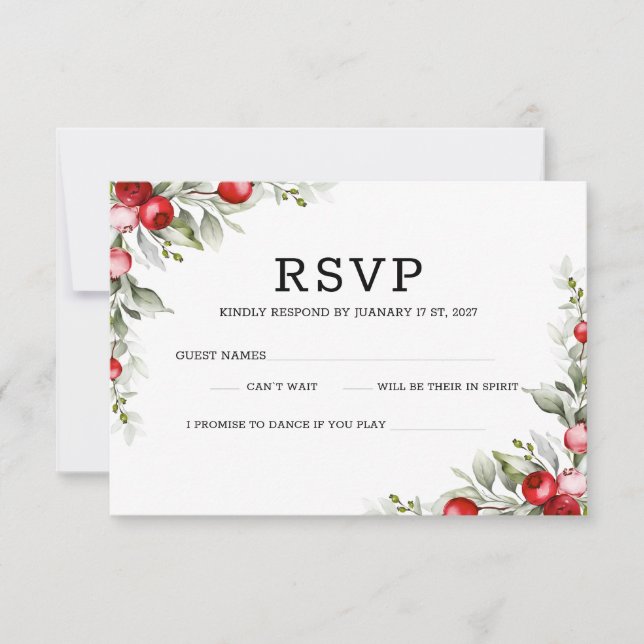 Tarjeta de respuesta Boda botánica elegante Noel (Anverso)