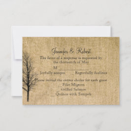 Tarjeta de respuesta Boda Burlap y Birch Posh