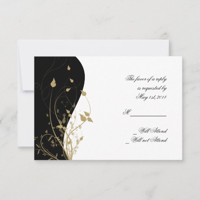 Tarjeta de respuesta Boda curvada floral dorada (Anverso)