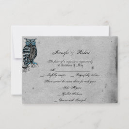 Tarjeta de respuesta Boda de búho gótico azul posh