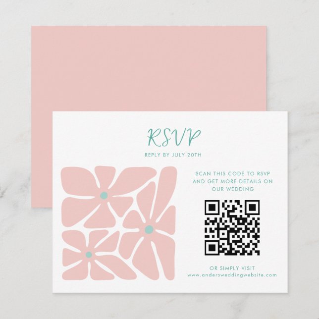 Tarjeta de respuesta Boda de código QR retro brill (Anverso / Reverso)