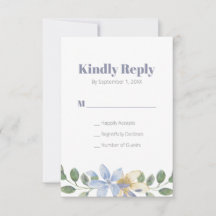 Tarjeta de respuesta Boda de color morado floral