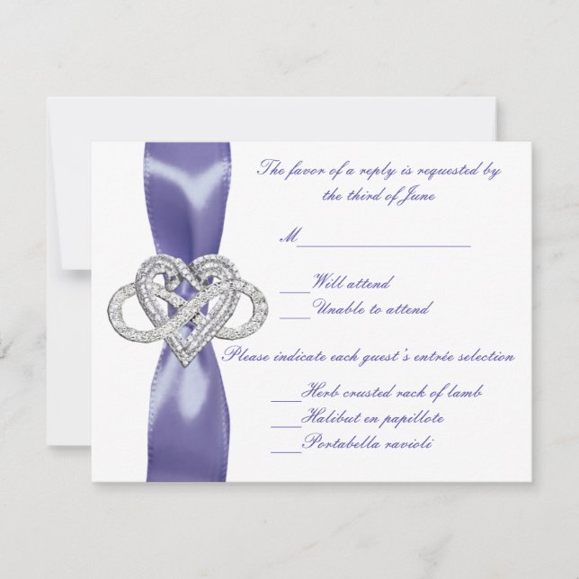 Tarjeta de respuesta Boda de corazón azul morado i (Anverso)