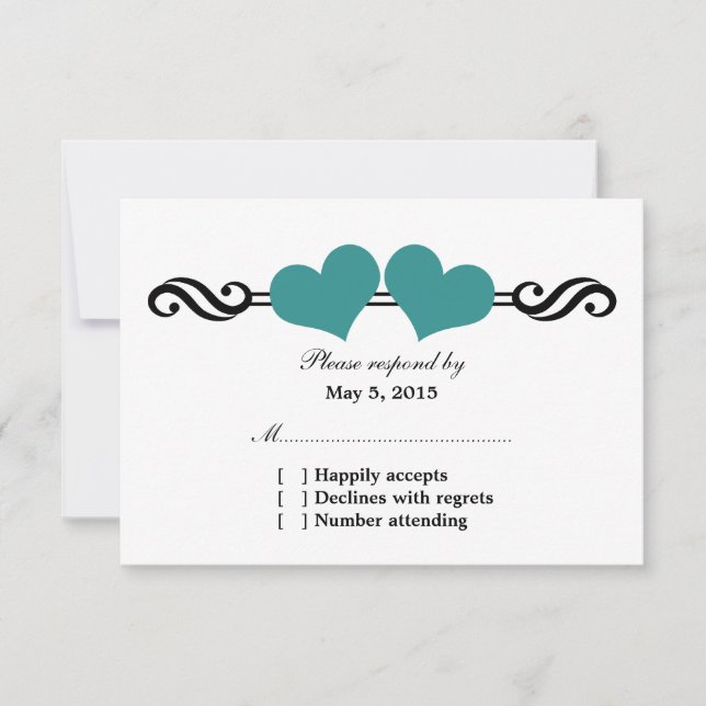 Tarjeta de respuesta Boda de Corazones Elegantes,  (Anverso)