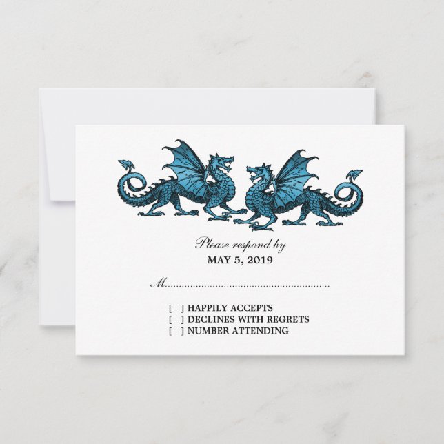 Tarjeta de respuesta Boda de Dragones Elegantes Az (Anverso)