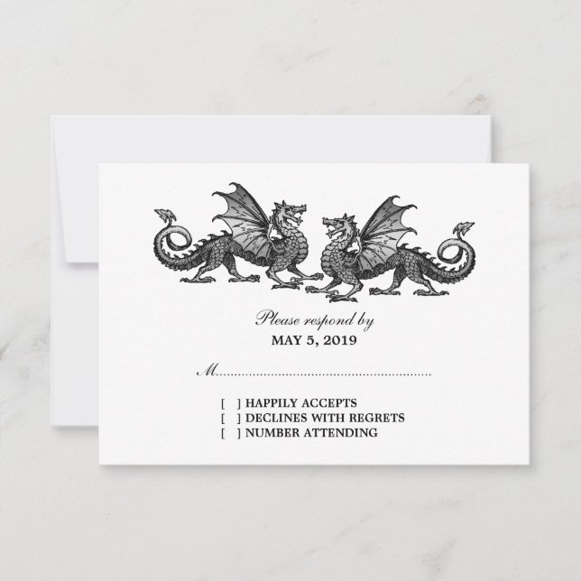 Tarjeta de respuesta Boda de Dragones Elegantes de (Anverso)