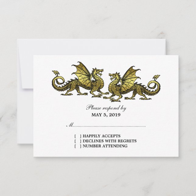 Tarjeta de respuesta Boda de Dragones Elegantes de (Anverso)