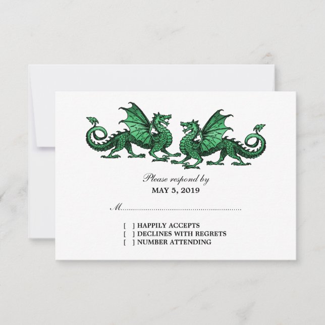 Tarjeta de respuesta Boda de Dragones Elegantes Ve (Anverso)