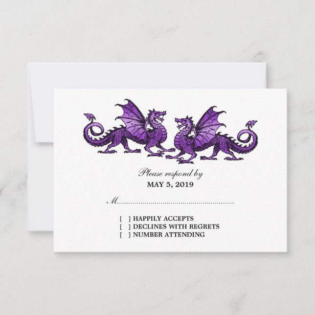 Tarjeta de respuesta Boda de Dragones Purple Elega (Anverso)