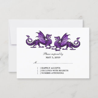Tarjeta de respuesta Boda de Dragones Purple Elega
