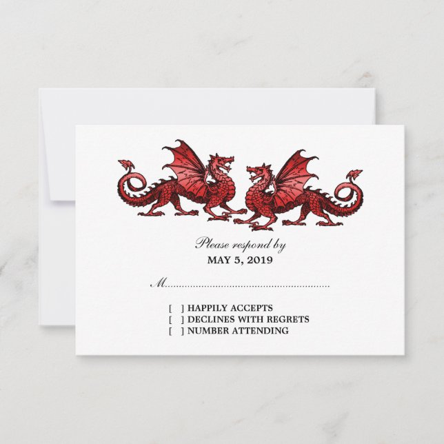 Tarjeta de respuesta Boda de Dragones Rojos Elegan (Anverso)