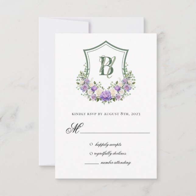Tarjeta de respuesta Boda de Escudo morado floral  (Anverso)